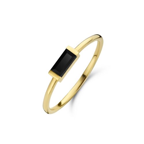 Silver ring baguette black spinel gold plated