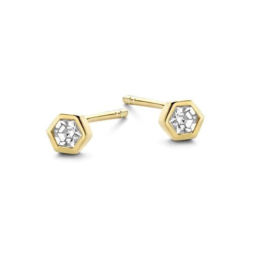 Silver earrings 4mm hexagon white zirconia gold plated