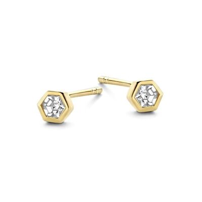 Pendientes plata hexágono 4mm circonita blanca baño oro