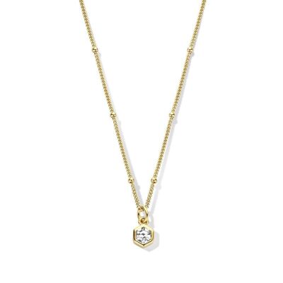 Silver necklace with pendant hexagon white zirconia 40+5cm gold plated