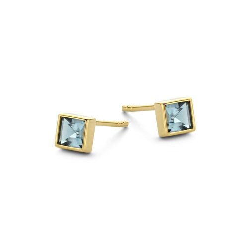 Silver earrings 5mm square london blue glass gold plated