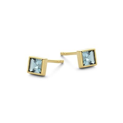 Boucles d'oreilles argent 5mm carré verre bleu londres plaqué or