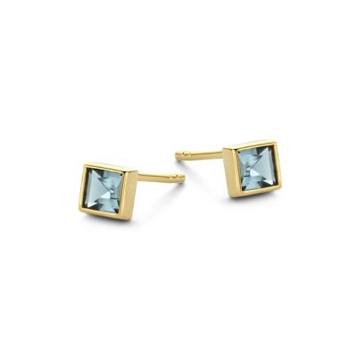 Silver earrings 5mm square london blue glass gold plated