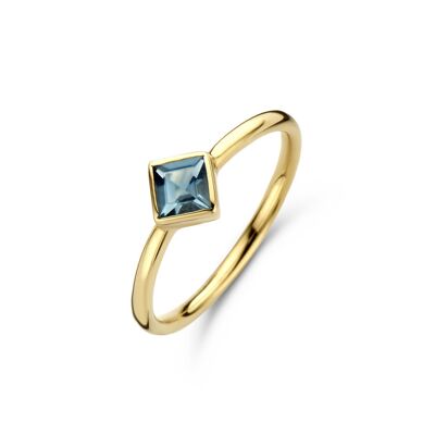 Silver ring square london blue glass gold plated