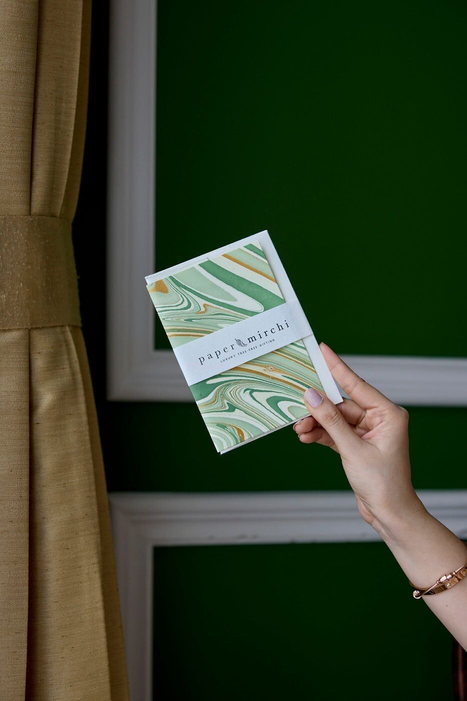 Handmarmorierte Grußkarte - Wellen Matcha