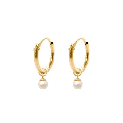 14K yellow gold hoop earrings 10mm with pendants fresh water pearl