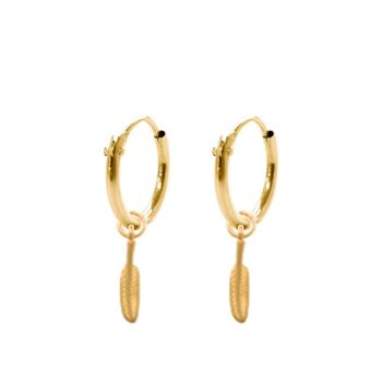 Boucles d'oreilles créoles en or jaune 14K 10mm avec pendentifs plume 1