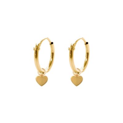 14K yellow gold hoop earrings 10mm with pendants heart