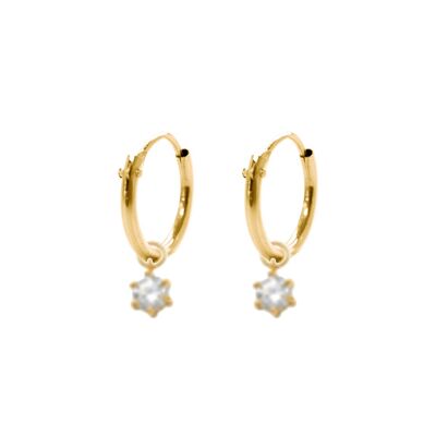 14K yellow gold hoop earrings 10mm with pendants star zirconia