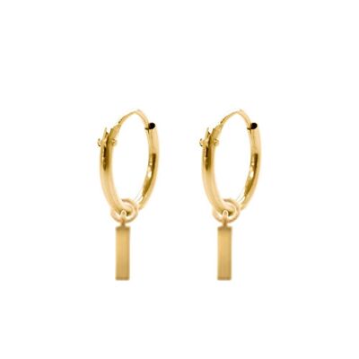 14K yellow gold hoop earrings 10mm with pendants rectangle