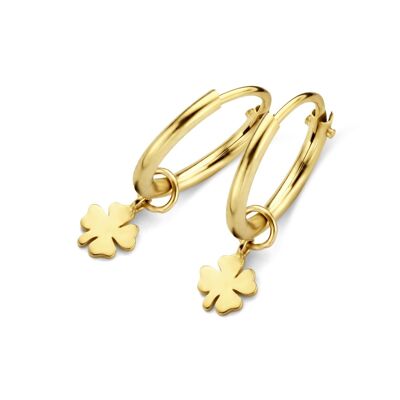 14K yellow gold hoop earrings 10mm with pendants clover