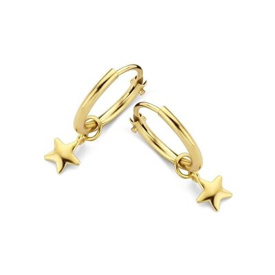 Boucles d'oreilles créoles en or jaune 14K 10mm avec pendentifs étoile