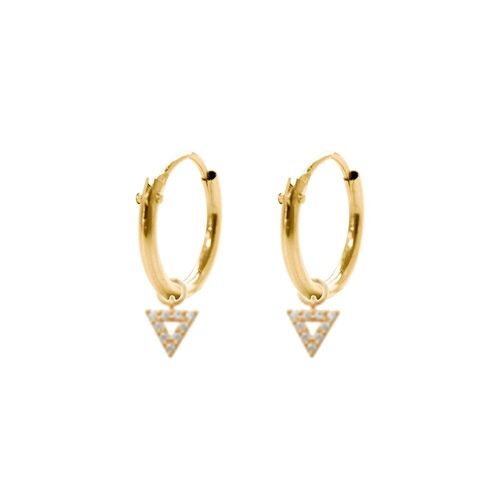 14K yellow gold hoop earrings 10mm with pendants triangle zirconia