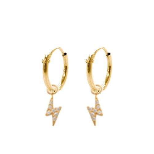 14K yellow gold hoop earrings 10mm with pendants flash zirconia