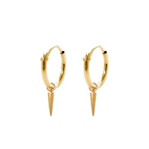 14K yellow gold hoop earrings 10mm with pendants cone