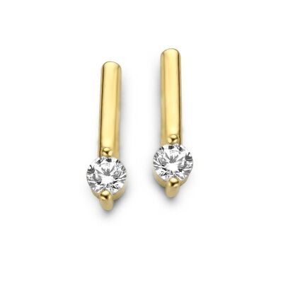14K Yellow gold earrings white round zirconia