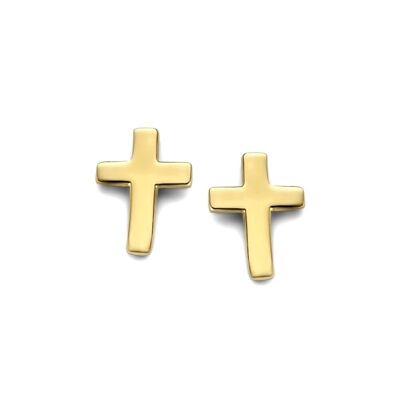 Boucles d'oreilles croix en or jaune 14K