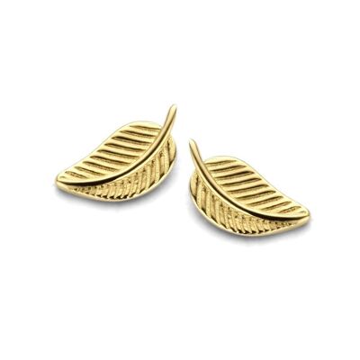 Clous d'oreilles feuille en or jaune 14K