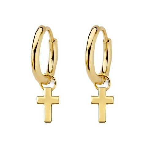 Silver earrings with cross pendants white round zirconia gold plated
