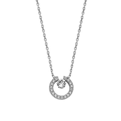 Silver necklace round charm with white round zirconia 40+5cm rhodium plated