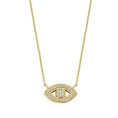 Ciondolo occhio collana in argento con zirconi bianchi tondi 40+5cm placcati oro