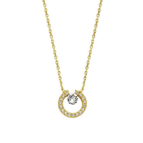 Silver necklace round charm with white round zirconia 38+5cm golplated