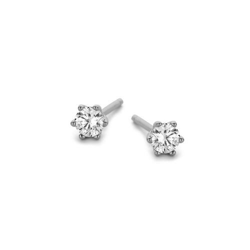 Silver earrings 3mm white round zirconia rhodium plated