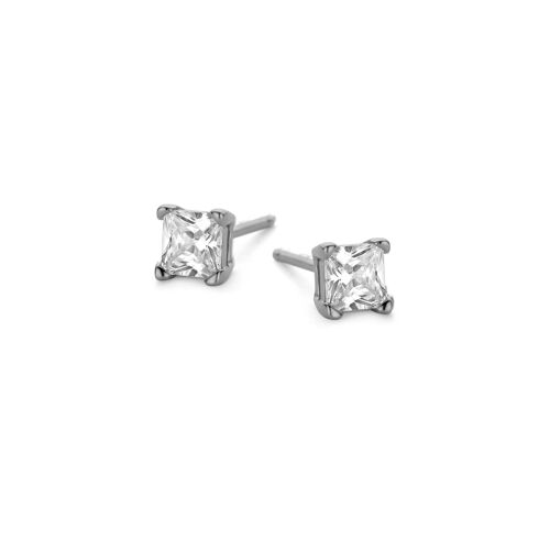 Silver earrings 4mm white square zirconia rhodium plated