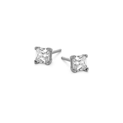 Boucles d'oreilles argent 4mm carré blanc oxyde de zirconium rhodié