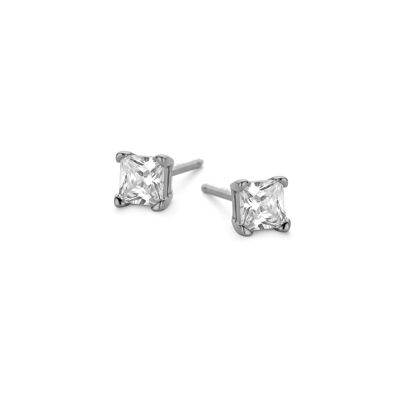Silver earrings 4mm white square zirconia rhodium plated