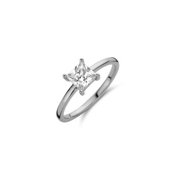 Bague argent solitaire 5mm carré blanc oxyde de zirconium rhodié 1