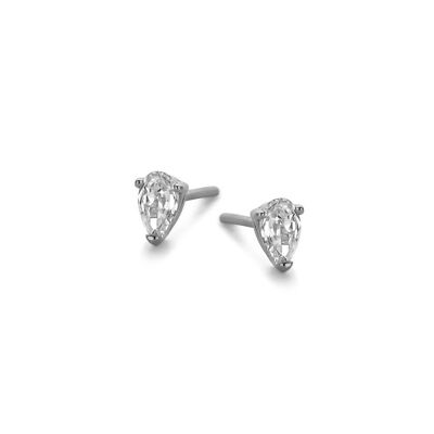 Boucles d'oreilles argent 5mm poire blanche zircone rhodiée