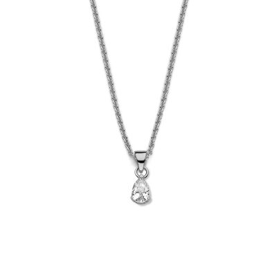 Silver necklace with pendant 6mm white pear zirconia 40+5cm rhodium plated