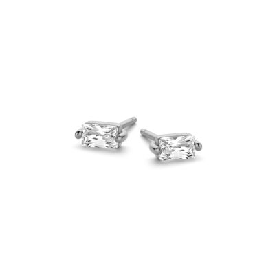 Silver earrings 5mm white baguette zirconia rhodium plated
