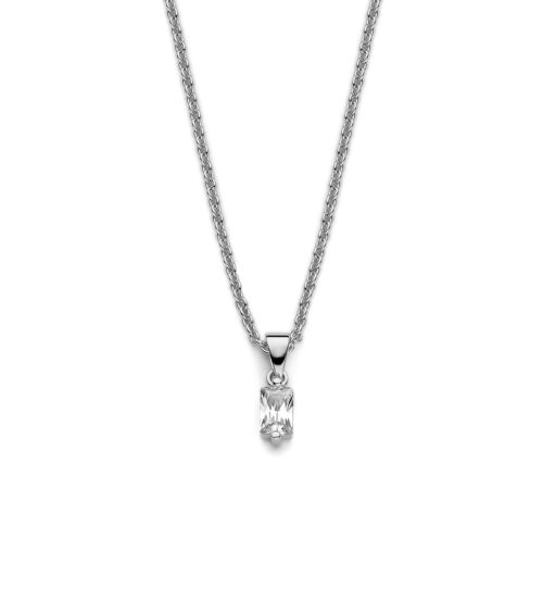 Silver necklace with pendant 6mm white baguette zirconia 40+5cm rhodium plated