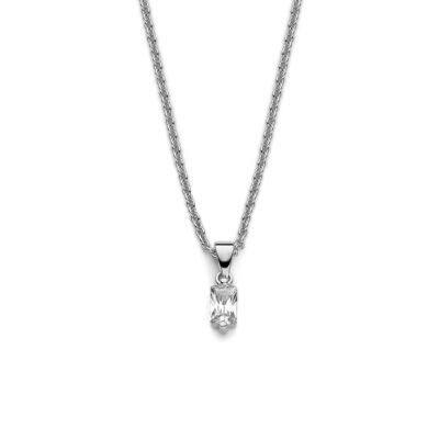 Collier en argent avec pendentif 6mm zircon blanc baguette 40+5cm plaqué rhodium