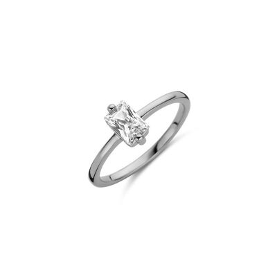 Bague argent solitaire 6mm blanc baguette zircon rhodié