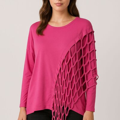 Top de algodón elástico puro de talla grande con panel de corte desgastado