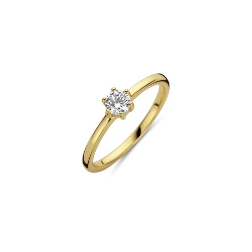 Silver ring solitair 4mm white round zirconia gold plated