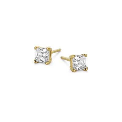 Silver earrings 4mm white square zirconia gold plated