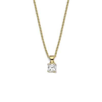 Silver necklace with pendant 5mm white square zirconia 40+5cm gold plated