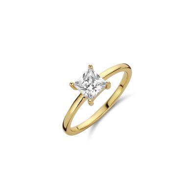 Silver ring solitair 5mm white square zirconia gold plated