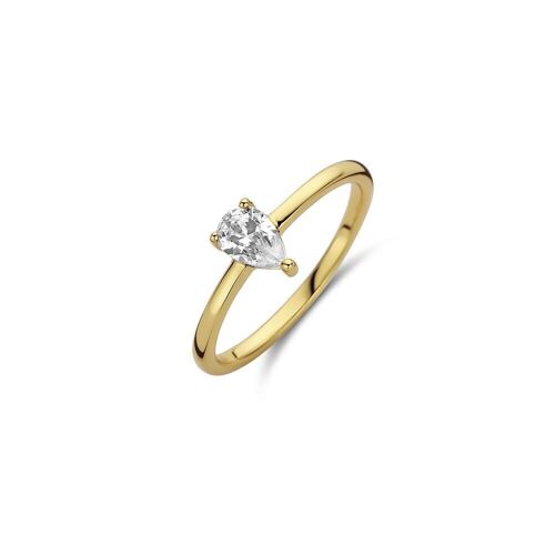 Silver ring solitair 6mm white pear zirconia gold plated