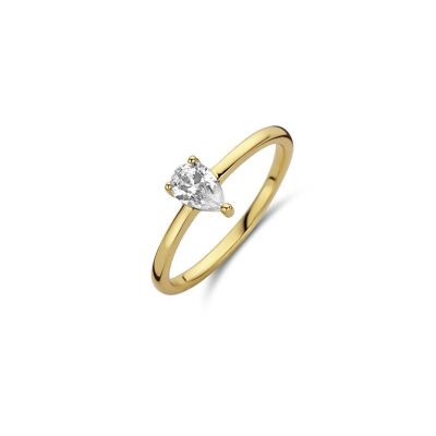 Bague argent solitaire 6mm poire blanche zircone plaqué or