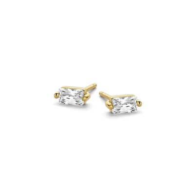 Orecchini in argento 5mm con zirconi bianchi baguette placcati oro