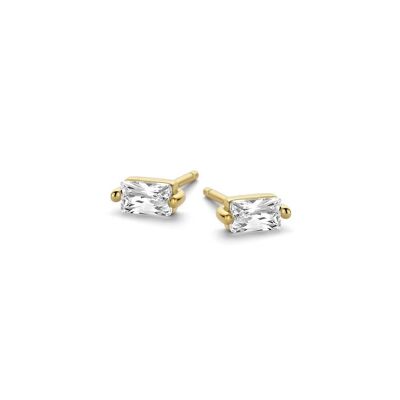 Silver earrings 5mm white baguette zirconia gold plated