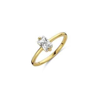 Silver ring solitair 6mm white baguette zirconia gold plated
