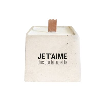 Bougie Saint Valentin - Bougie en béton beige avec message "Je t'aime plus que la raclette"