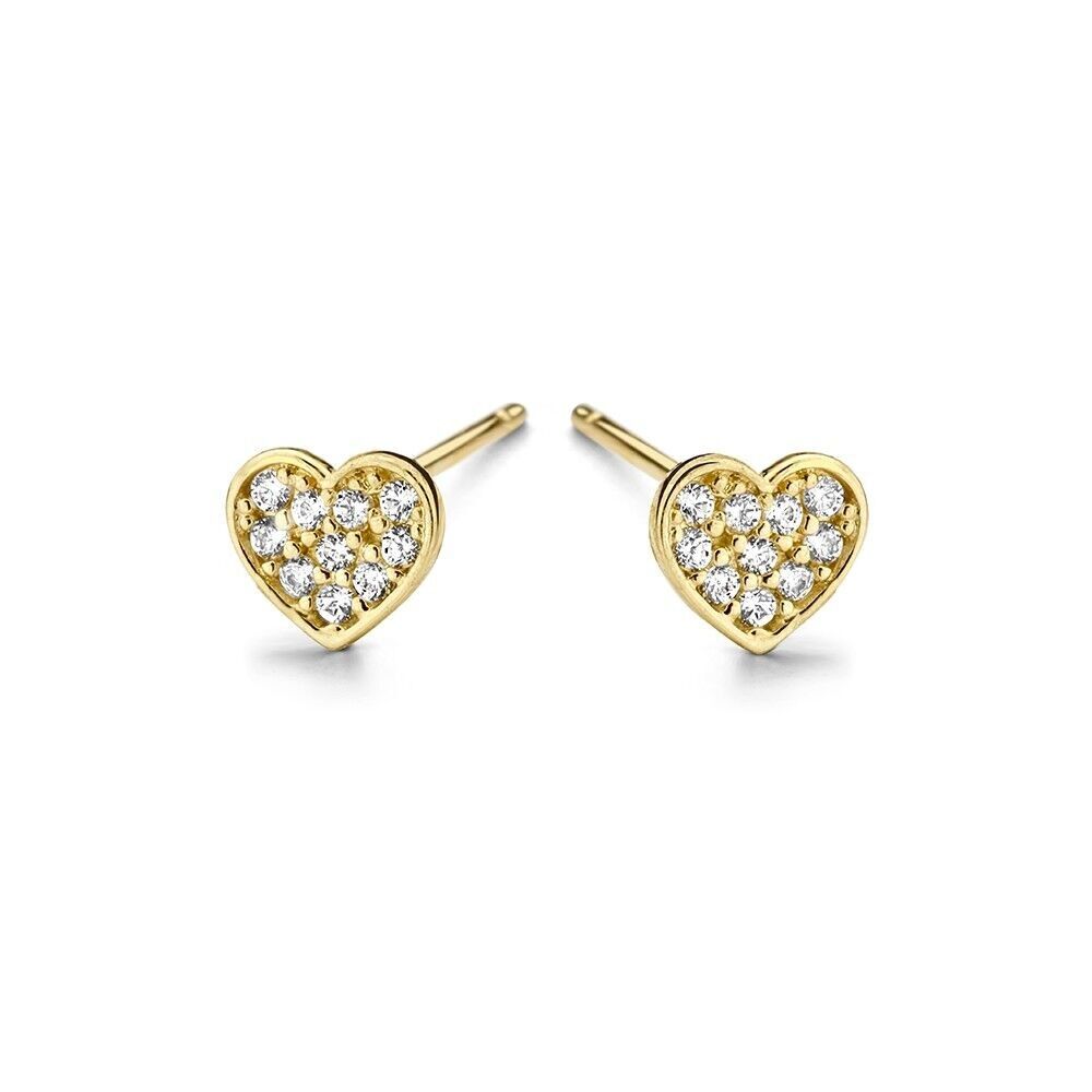 Orecchini in oro giallo 14K cuore con pavé di zirconi rotondi bianchi