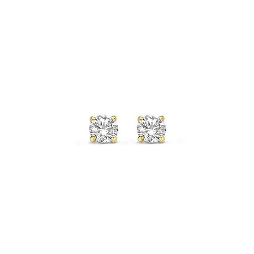 14K yellow gold earrings solitair 3mm white round zirconia 4 prongs